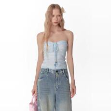 批发辣妹纯欲2026新款条纹抹胸度假百搭女春夏季修身显瘦百搭无袖上衣