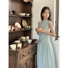 批发新中式套装裙<b class='q'>女装</b>夏季国风气质立领无袖上衣搭配高腰半身裙两件套