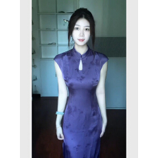 批发紫色提花收腰修身无袖旗袍女新中式正式场合精致连衣裙御姐轻熟风