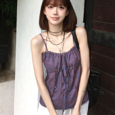 批发紫色碎花<b class='q'>吊带</b><b class='q'>背心</b>女2026新款夏季蝴蝶结绑带<b class='q'>无袖</b>辣妹上衣