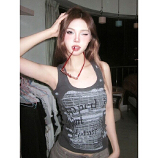 批发美式<b class='q'>街头</b>工字背心女2026夏季新款灰色吊带辣妹修身显瘦无袖上衣潮