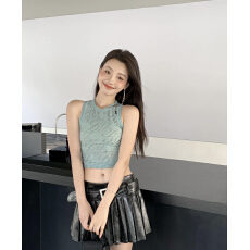 批发高级感网纱<b class='q'>甜美</b>夏季性感纯欲风外穿无袖吊带背心烫钻打底衫上衣女