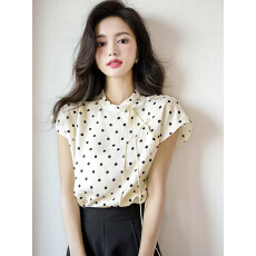 批发新中式<b class='q'>波点</b>立领无袖<b class='q'>衬衫</b>女夏新款轻熟法式设计感小众显瘦气质上衣