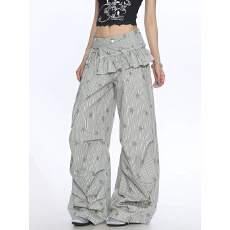 批发美式速干星星工装裤口袋休闲裤休闲条纹<b class='q'>裤子</b>新款直筒宽松拖地长裤