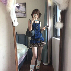 批发学院风y2k亚感新款<b class='q'>条纹</b>设计涂鸦吊带上衣甜酷潮流豹纹蛋糕裙<b class='q'>短裙</b>