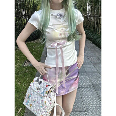 批发美式辣妹甜美纯欲蝴蝶结短袖<b class='q'>T</b><b class='q'>恤</b>女夏季修身显瘦外穿内搭上衣潮ins