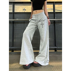 批发美式哥特风字母印花系带微喇卫裤女秋季辣妹新款显瘦辣妹运动裤女