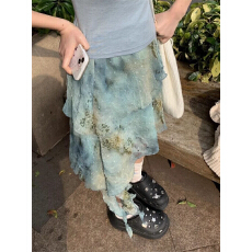 批发流光倚梦' 不规则晕染半身短裙 夏日萤火层次感半裙