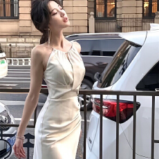 批发法式醋酸缎面连衣<b class='q'>裙</b>女夏气质高级感生日小礼<b class='q'>裙</b>白色领证高端晚礼服