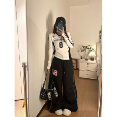 批发美式街头字母运动伞兵裤裤子女款韩版夏季新款宽松阔腿裤<b class='q'>休闲裤</b>