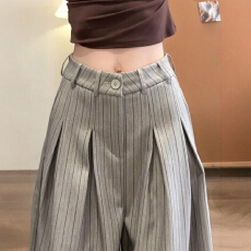 批发夏季时尚版型好看的阔腿裤高级感显瘦条纹<b class='q'>西装</b>裤垂坠感老钱风裤子