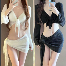 批发比基尼泳衣女2026新款四件套高级感白色小胸聚拢三亚度假温泉泳装