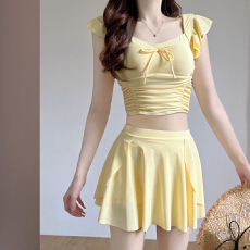 批发分体式泳衣女两件套新款小清新可爱少女温泉度假甜美裙式温泉泳衣