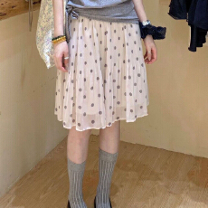 批发韩系新款波点半身裙女<b class='q'>夏季</b>松紧腰宽松温柔小个子气质百褶A字短裙