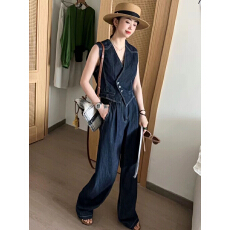 批发时髦复古牛仔套装女2026夏季新款高腰宽松牛仔裤高级感两件套