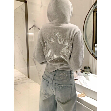 批发【星星亮片】甜美校园风短款连帽长袖卫衣女ins加绒显瘦<b class='q'>开衫</b>上衣