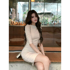 批发米杏色瑞秋裙女秋<b class='q'>七分袖</b><b class='q'>连衣裙</b>显瘦2026秋新韩系温柔收腰显瘦气质