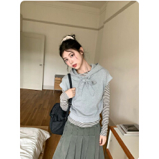 批发2026秋季新款两件套韩系复古连帽卫衣<b class='q'>马甲</b>女秋新款设计感叠穿上衣