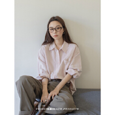 批发纯色简约翻领<b class='q'>衬衫</b>女春夏季2026新款休闲大口袋垂感长袖上衣女