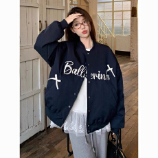 批发PS美式复古棒球服外套女春秋季高级设计感小众双层夹克上衣服