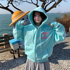 批发2026印花星星字母美式波点连帽开衫<b class='q'>卫衣</b>男女春秋宽松百搭外套
