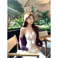 批发<b class='q'>夏</b>季辣妹紫色开衫碎花吊带两件套女纯欲新款修身显瘦气质减龄套装