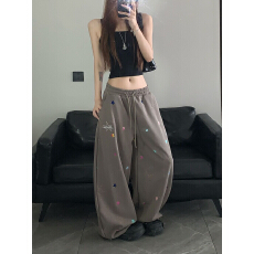 批发星星设计<b class='q'>夏季</b>感爵士舞裤子女hiphop美式复古休闲卫裤女阔腿宽松