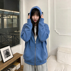 批发韩系学院风纯色连帽外套女春秋薄款宽松休闲<b class='q'>百搭</b>遮肉显瘦长袖开衫