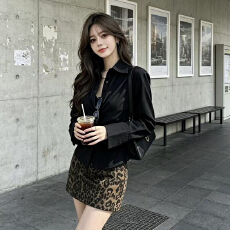 批发套装女2026秋季纯欲风辣妹御姐收腰长袖衬衫上衣豹纹<b class='q'>半身裙</b>两件套