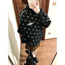 批发美式复古黑色印花星星立领<b class='q'>开衫</b>外套女新款设计感洋气宽松显瘦上衣