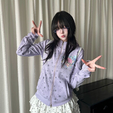 批发亚文化Y2K卡通印花满印星星连帽卫衣女秋冬加绒加厚<b class='q'>开衫</b>拉链外套