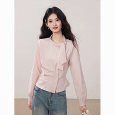 批发韩系百搭设计感压褶减龄长袖衬衫女秋季新款不规则独特休闲上衣