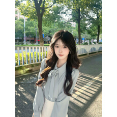 批发蝴蝶结长袖衬衫飘带蓝色大学生面试<b class='q'>通勤</b>职业气质正装上衣新款衬衣