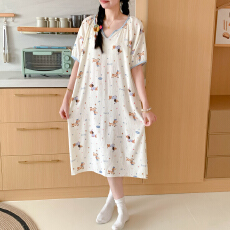 批发<b class='q'>韩国</b>ins简约云朵棉加长加宽卡通印花可爱少女可外穿舒适睡眠睡裙