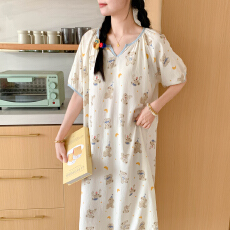 批发<b class='q'>韩国</b>ins简约云朵棉加长加宽卡通印花可爱少女可外穿舒适睡眠睡裙