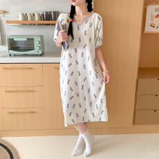 批发<b class='q'>韩国</b>ins简约云朵棉加长加宽卡通印花可爱少女可外穿舒适睡眠睡裙