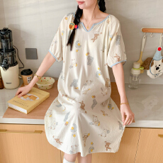批发<b class='q'>韩国</b>ins简约云朵棉加长加宽卡通印花可爱少女可外穿舒适睡眠睡裙