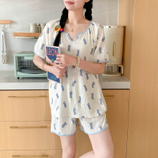 批发韩国ins简约云朵棉可爱少女加宽<b class='q'>卡通</b>可外穿舒适睡眠印花<b class='q'>睡衣</b>套装