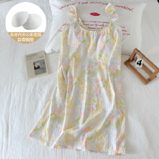 批发缤纷夏日童趣带一体式胸垫小飞袖大U领清凉少女韩系中长裙家居服