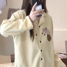 批发秋冬加厚德绒异型腊肠狗装饰翻领纯色月牙边袖口装饰双长家居服套