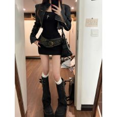 批发<b class='q'>皮衣</b>外套+抹胸连衣裙 两件套套装