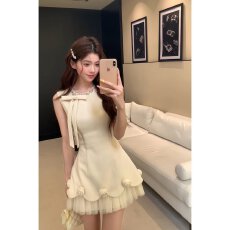 批发越韩小鱼Musefish 花神降临 千金名媛风镶钻<b class='q'>连衣裙</b>立体花朵短裙女