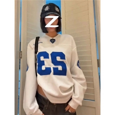 批发实价220g纯棉字母刺绣贴布+贴标 长袖V领T恤男女