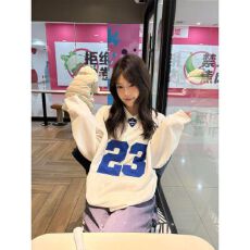 批发实价220g 纯棉字母刺绣贴布+贴标 长袖V领T恤情侣男女