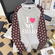 批发实拍【220g纯棉】原版做工+后包领 字母印花撞色拼接宽松长袖T恤