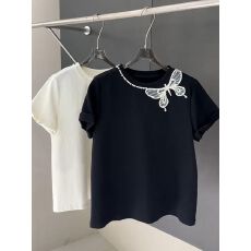 批发实价 220克纯棉 +后包领 欧货重工钉珠蝴蝶短袖t恤宽松<b class='q'>胖妹妹</b>大码