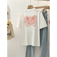 批发实拍实价 220克纯棉 +后包边 <b class='q'>中国风</b>醒狮前后刺绣短袖T恤女新中式