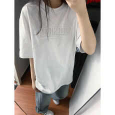 批发实价 220克纯棉 +后包领 螺纹领口 凹凸发泡立体字母短袖T恤<b class='q'>男</b>女