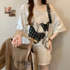 实价 220克纯棉+后包边 原版做工 扎染 +蝴蝶刺绣重工露肩短袖T恤