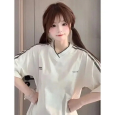 220g纯棉 螺纹领口 +后包边 三条杆印花字母短袖T恤男女